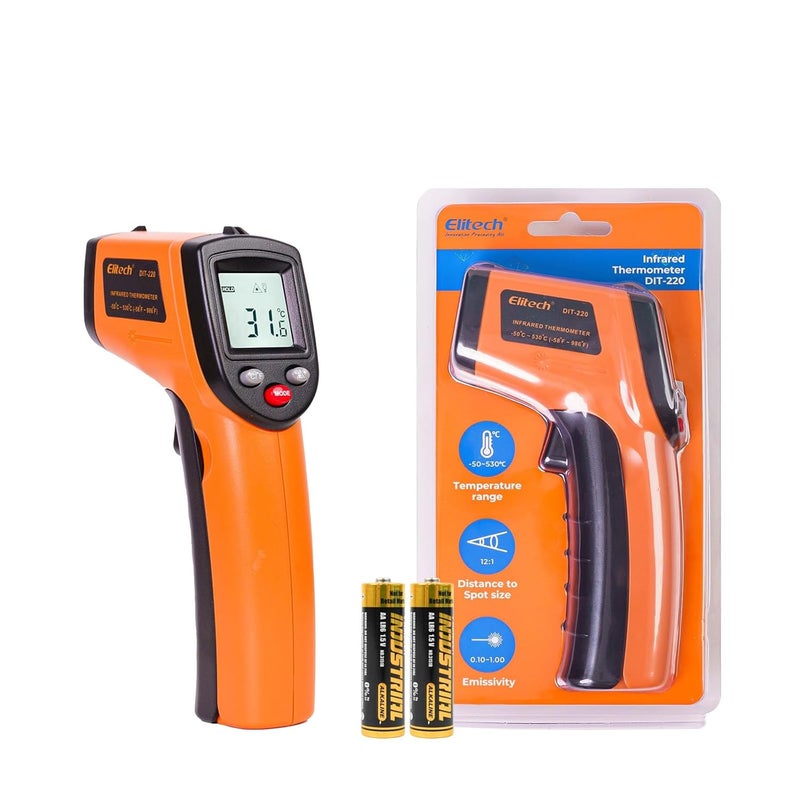 Elitech Laser Temperature Gun, Non-Contact Digital Infrared Thermometer, Adjustable Emissivity, Backlight, Handheld for Grill, Meat, Food, Candy, Automotive, HVAC Tools, -50~530°C(-58~986°F), DIT-220 - Image 1